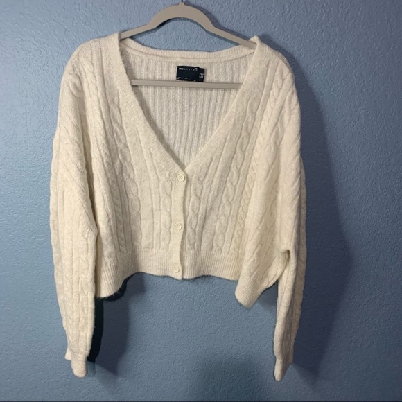 ASOS Oversized Cropped Ribbed Button Up Sweater - Picture 1 of 5